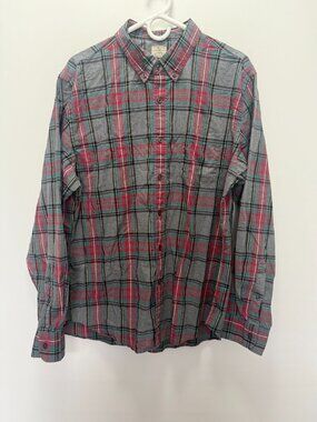 J. Crew Shirt Mens XL Gray Red Plaid Button Down 2-Ply Cotton Long Sleeve